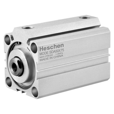 Heschen Pneumatic Compact Aluminum Air Cylinder SDA 50-75 Bore: 50mm Stroke 75mm 1/4 PT Port Size Double Acting