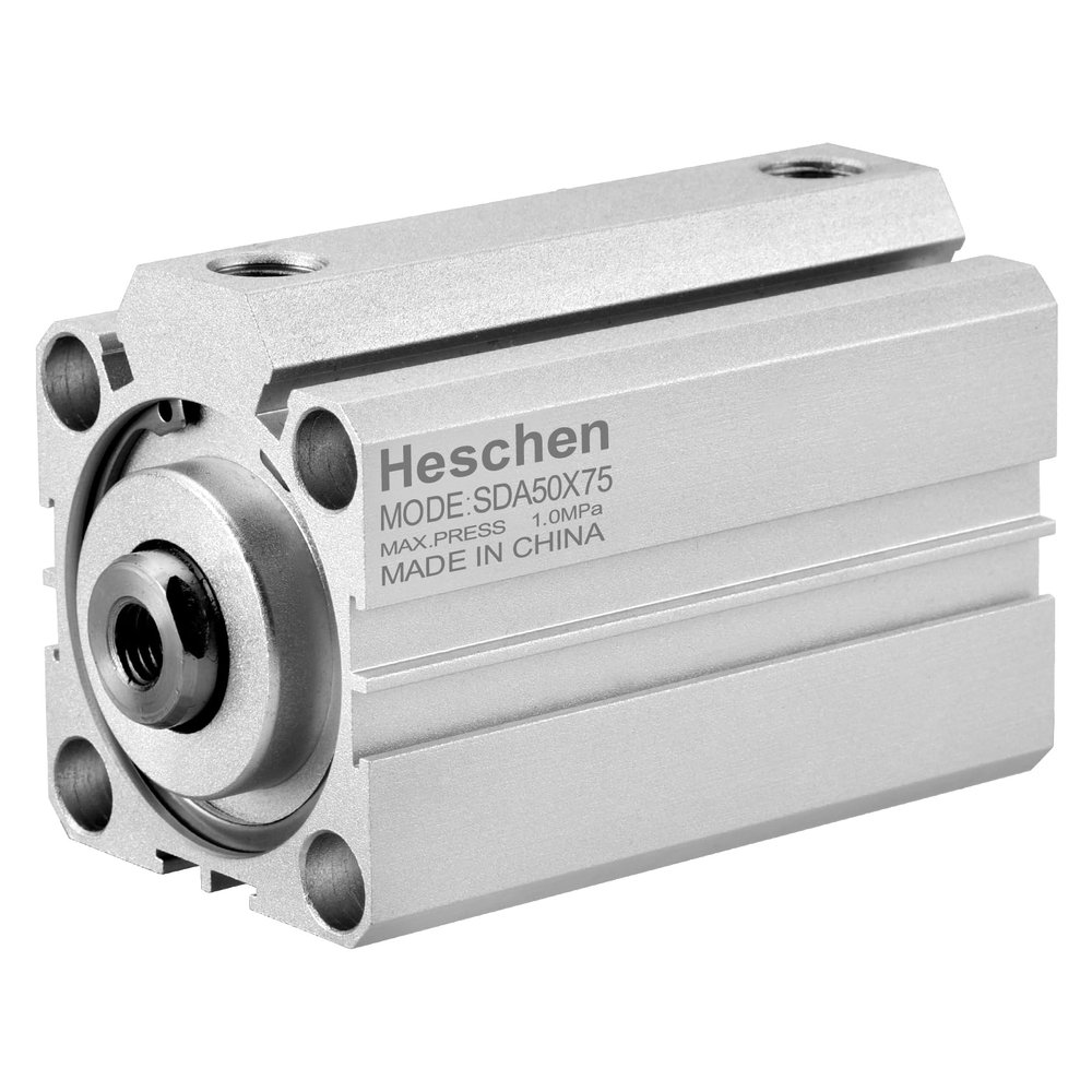 Heschen Pneumatic Compact Aluminum Air Cylinder SDA 50-75 Bore: 50mm Stroke 75mm 1/4 PT Port Size Double Acting