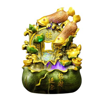Desktop Fountain Waterfall Creative Tabletop Fountain Feng Shui Wealth Lucky Decoration Golden Cornucopia Resin Waterfall Fountain for Office Living Room Decoration Zen Meditation Waterfall