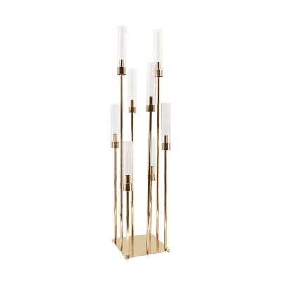 JONJUMP 8 Heads Metal Candelabra Gold Candle Holder Glass Cover Wedding Table Centerpiece Candle Holder Candelabrum Decoration