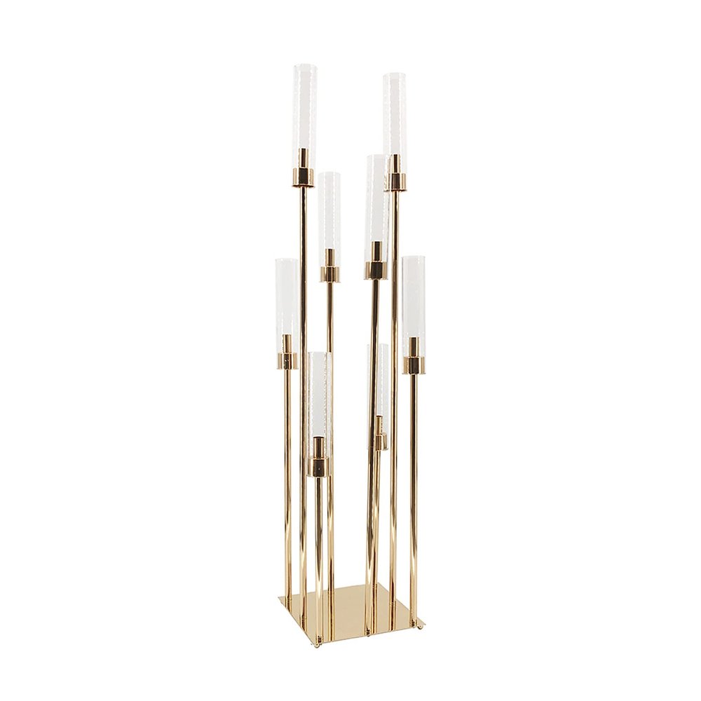 JONJUMP 8 Heads Metal Candelabra Gold Candle Holder Glass Cover Wedding Table Centerpiece Candle Holder Candelabrum Decoration