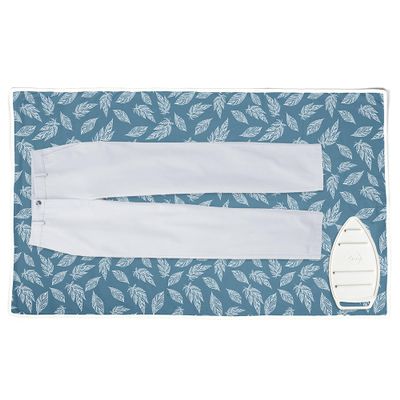 Encasa XO Ironing Mat/Pad (Large 48"x28") with 3mm Padding & Silicone Iron Rest for Steam Pressing on Tabletop or Bed - Heat Resistant, Portable, Quilting & Travel Blanket - Big Leaves Blue