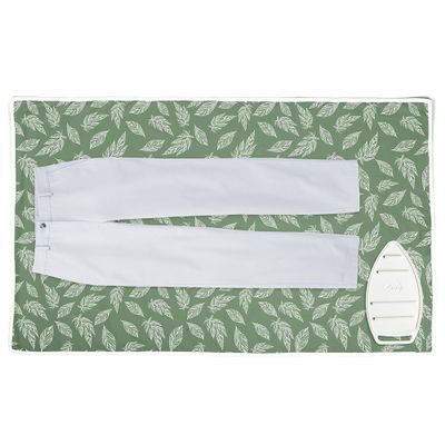 Encasa XO Ironing Mat/Pad (Large 48"x28") with 3mm Padding & Silicone Iron Rest for Steam Pressing on Tabletop or Bed - Heat Resistant, Portable, Quilting & Travel Blanket - Big Leaves Green
