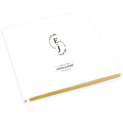 Andaz Press Personalized Wedding Guestbook with Gold Accents, Minimal Monogram Design White Guest Sign in Guest Registry 120 Pages 8.5 X 8.5 Memories Book for DIY, Scrapbook, Photo Album