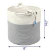 Casaphoria Woven Cotton Rope Basket with Handle for Bedroom,Round Storage Basket for Bathroom,Large Blanket Basket for Living Room,Tall Laundry Hamper Woven for Laundry,Light Gray view 4