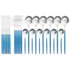 Blue Silver Stainless Steel Matte Silverware Set - 24 Piece Flatware Set Satin Finish Cutlery Utensil Set Service for 6 Include Knife Fork Spoon Best Gift for Housewarming Party Dishwasher Safe view 1
