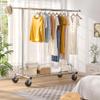Raybee 75" W Heavy Duty Clothes Rack, 530 LBS Clothing Racks for Hanging Clothes, Rolling Clothing Rack with Sturdy Wheels, Metal Garment Rack for Bedroom, Laundry Room, Retail Store, Chrome view 2
