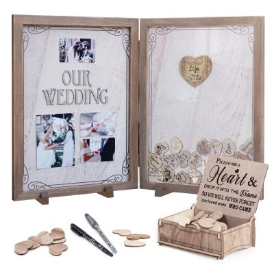 Y&K Homish Guest Book for Wedding Alternative Rustic Wedding Decorations for Reception Wedding Signs Guest Book with Pen Disply Wedding Picture Frame