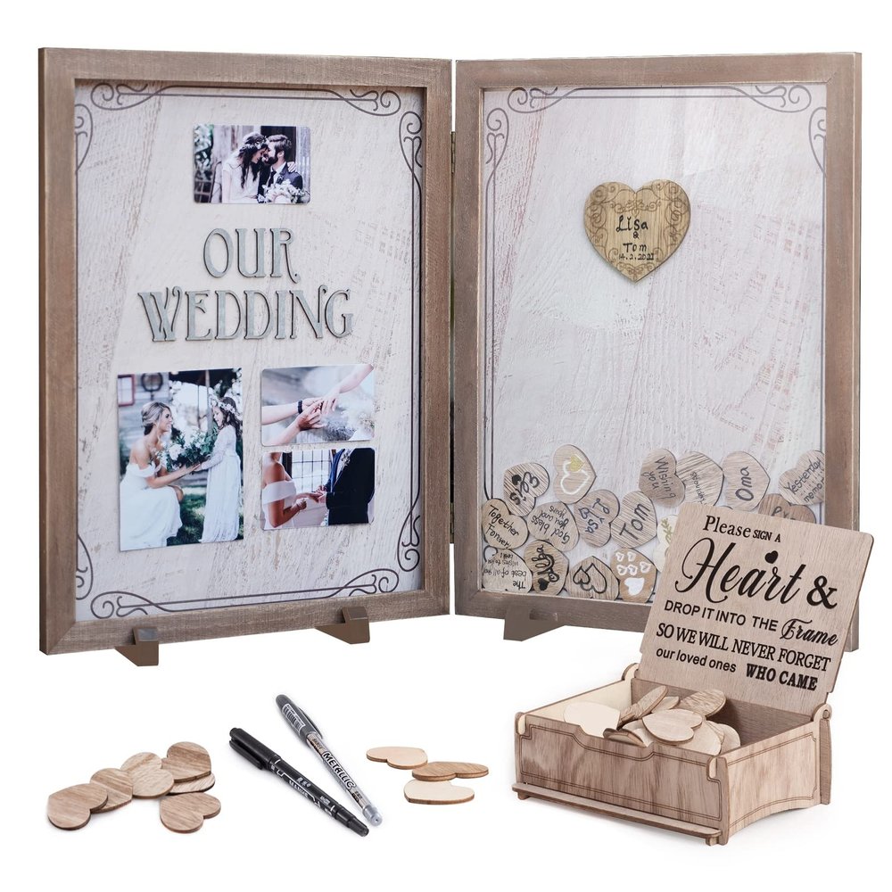 Y&K Homish Guest Book for Wedding Alternative Rustic Wedding Decorations for Reception Wedding Signs Guest Book with Pen Disply Wedding Picture Frame