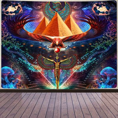 Aidatain Egyptian Mythology Pyramid of Horus Eyes Fantasy Mushroom Plant Flannel Tapestry - Large Size 80x60 Inches for Bedroom & Living Room