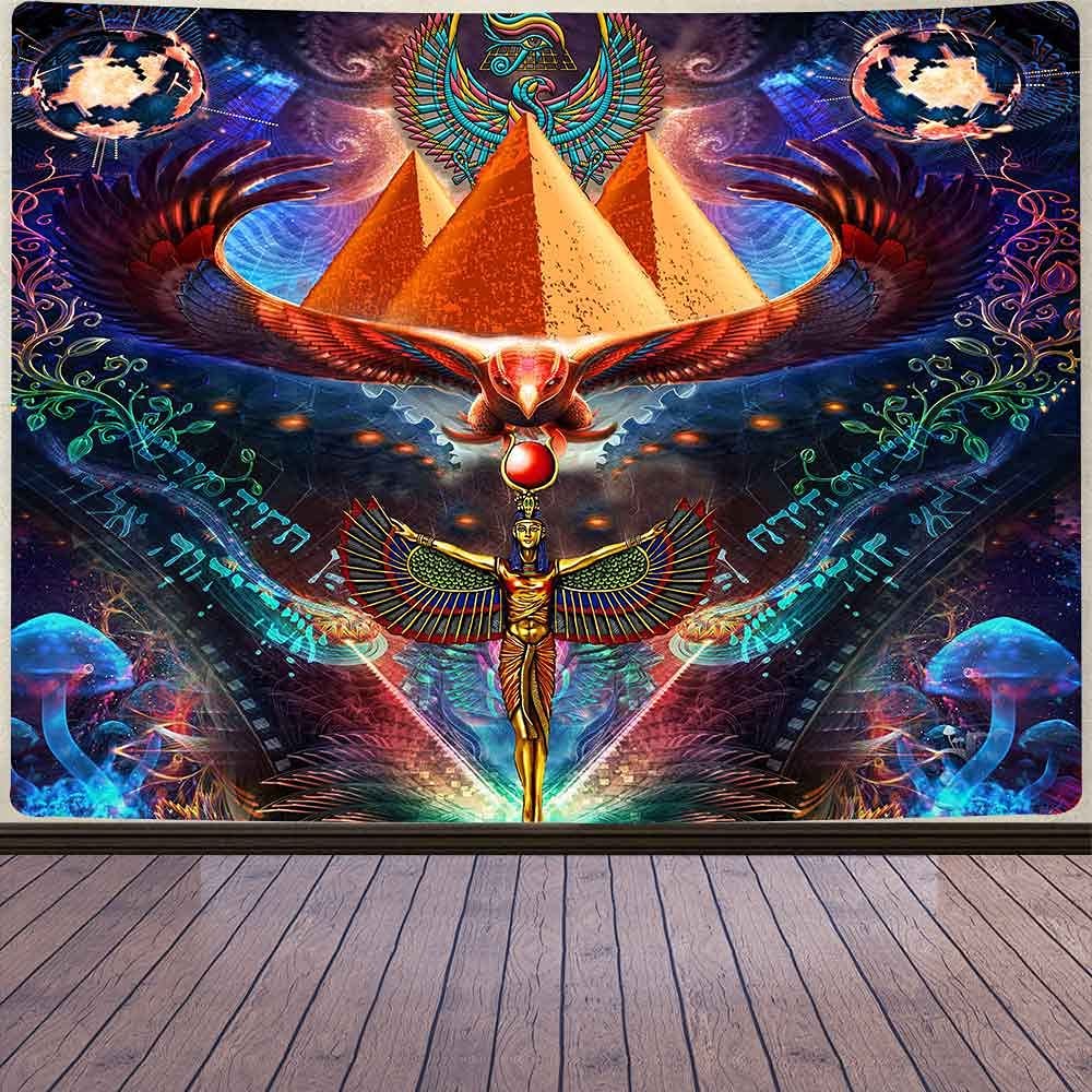 Aidatain Egyptian Mythology Pyramid of Horus Eyes Fantasy Mushroom Plant Flannel Tapestry - Large Size 80x60 Inches for Bedroom & Living Room