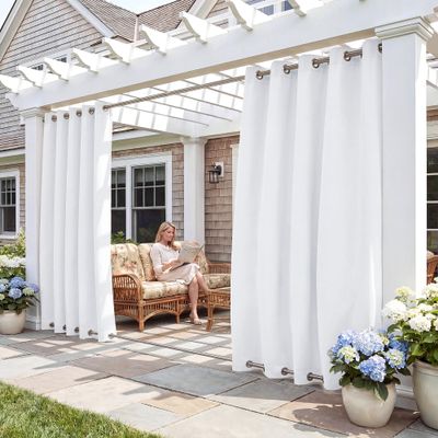 RYB HOME 2 Panels Outdoor Weighted Curtains, Blackout Waterproof Curtains 100% Privacy Thermal Insulating Drapes for Arbor Terrace Porch, Grayish White, Wide 52 x Long 108 inches