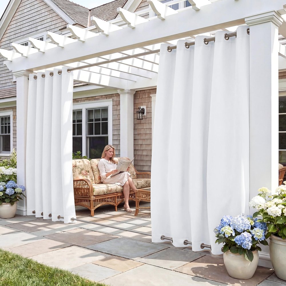 RYB HOME 2 Panels Outdoor Weighted Curtains, Blackout Waterproof Curtains 100% Privacy Thermal Insulating Drapes for Arbor Terrace Porch, Grayish White, Wide 52 x Long 108 inches