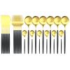 Black Gold Stainless Steel Matte Silverware Set - 24 Piece Flatware Set Satin Finish Cutlery Utensil Set Service for 6 Include Knife Fork Spoon Best Gift for Housewarming Party Dishwasher Safe view 1
