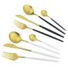 Black Gold Stainless Steel Matte Silverware Set - 24 Piece Flatware Set Satin Finish Cutlery Utensil Set Service for 6 Include Knife Fork Spoon Best Gift for Housewarming Party Dishwasher Safe view 4