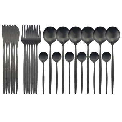 Black Stainless Steel Matte Silverware Set - 24 Piece Flatware Set Satin Finish Cutlery Utensil Set Service for 6 Include Knife Fork Spoon Best Gift for Housewarming Party Dishwasher Safe