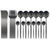 Black Stainless Steel Matte Silverware Set - 24 Piece Flatware Set Satin Finish Cutlery Utensil Set Service for 6 Include Knife Fork Spoon Best Gift for Housewarming Party Dishwasher Safe view 1