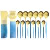 Blue Gold Stainless Steel Matte Silverware Set - 24 Piece Flatware Set Satin Finish Cutlery Utensil Set Service for 6 Include Knife Fork Spoon Best Gift for Housewarming Party Dishwasher Safe view 1