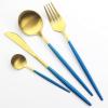Blue Gold Stainless Steel Matte Silverware Set - 24 Piece Flatware Set Satin Finish Cutlery Utensil Set Service for 6 Include Knife Fork Spoon Best Gift for Housewarming Party Dishwasher Safe view 3