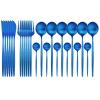 Blue Stainless Steel Matte Silverware Set - 24 Piece Flatware Set Satin Finish Cutlery Utensil Set Service for 6 Include Knife Fork Spoon Best Gift for Housewarming Party Dishwasher Safe view 1