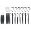 Black Silver Stainless Steel Matte Silverware Set - 24 Piece Flatware Set Satin Finish Cutlery Utensil Set Service for 6 Include Knife Fork Spoon Best Gift for Housewarming Party Dishwasher Safe view 1