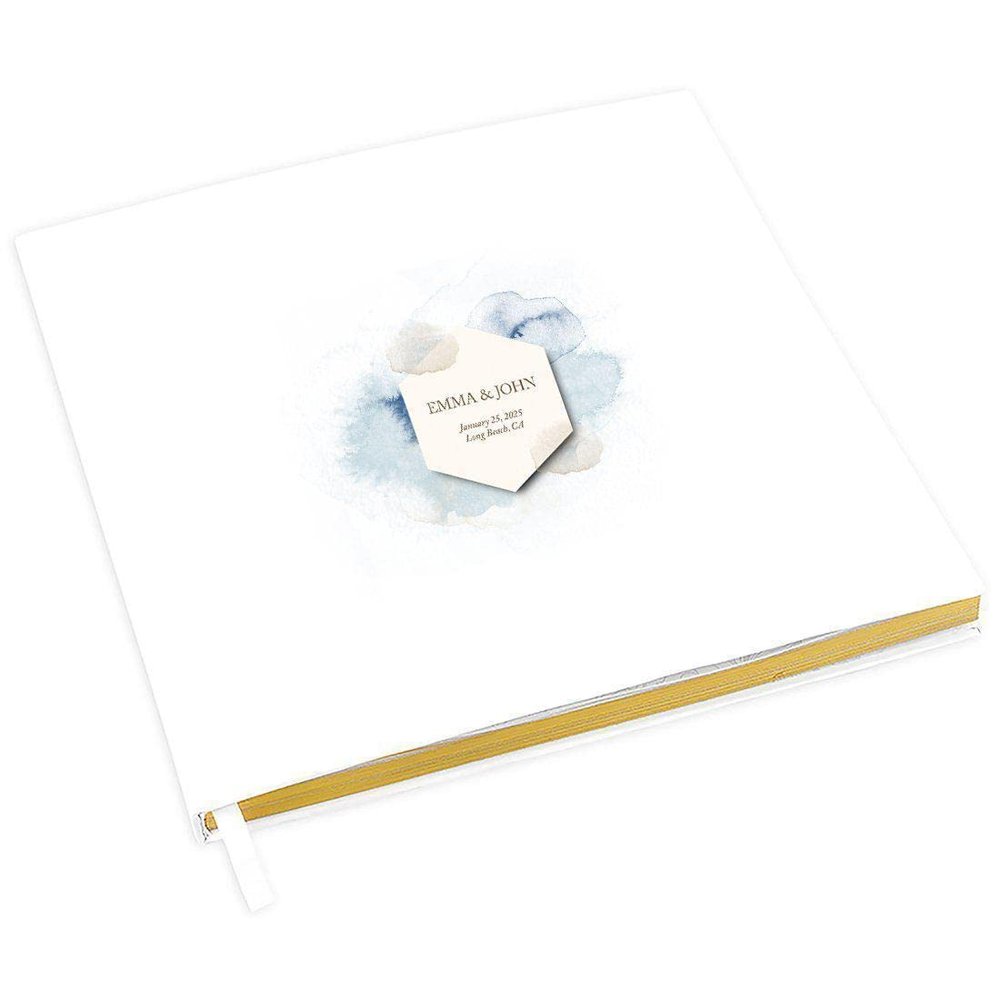 Andaz Press Personalized Wedding Guestbook with Gold Accents, Light Blue Watercolor Wash White Guest Sign in Guest Registry 120 Pages 8.5 X 8.5 Memories Book for DIY, Scrapbook, Photo Album