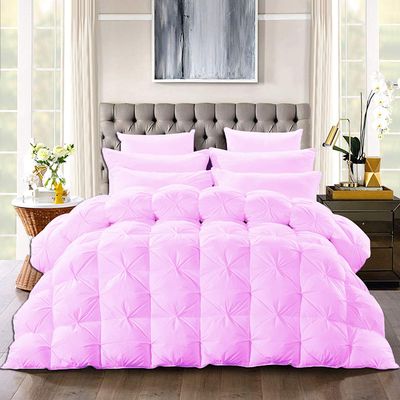 Wega Linen All-Season Luxury Pinch Pleated Pintuck California King (110'' x 98'') 3 Piece Quilted Comforter Set Microfiber Fill Box Stitched with 4 Corner tabs Pink