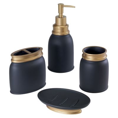 Avanti Linens - 4pc Accessory Set, Guest Bathroom Essentials, Decorative Bathroom Decor (Memphis Collection, Black)