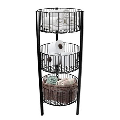 3-Tier Saving Place Basket, Market Basket, Storage Basket Organizer, Kitchen Storage Bin, Bathroom Tower Baskets, Laundry Organization (Black)
