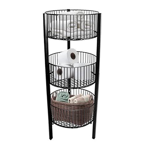 3-Tier Saving Place Basket, Market Basket, Storage Basket Organizer, Kitchen Storage Bin, Bathroom Tower Baskets, Laundry Organization (Black)