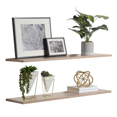 2-Pack Floating Shelves 36" x 10" x .5", Oak - Reforested Natural Wood Shelves - Thin Floating Shelf Easy Install - Decorations for Bedroom, Bathroom, or Kitchen - Modern Minimalist Aesthetic Decor