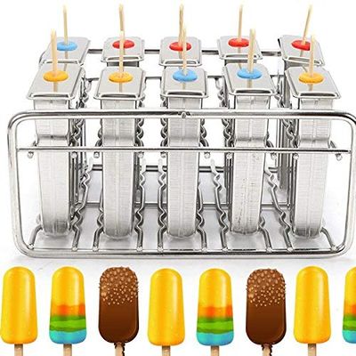 10PCS Ice Cream Stick Mold,Stainless Steel Frozen Ice Cream Molds Ice Cream Pop Maker Freezer Tray,Commercial Ice Cream Stick Holder Silver