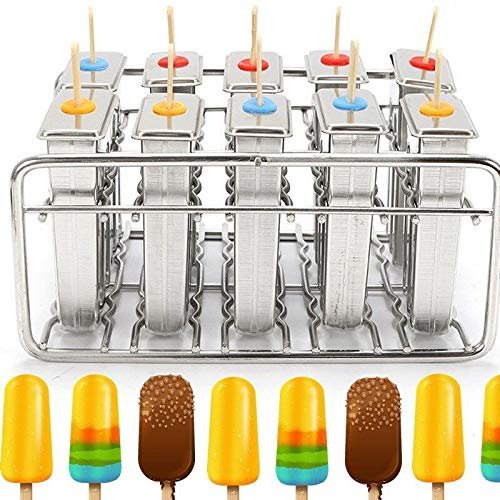 10PCS Ice Cream Stick Mold,Stainless Steel Frozen Ice Cream Molds Ice Cream Pop Maker Freezer Tray,Commercial Ice Cream Stick Holder Silver