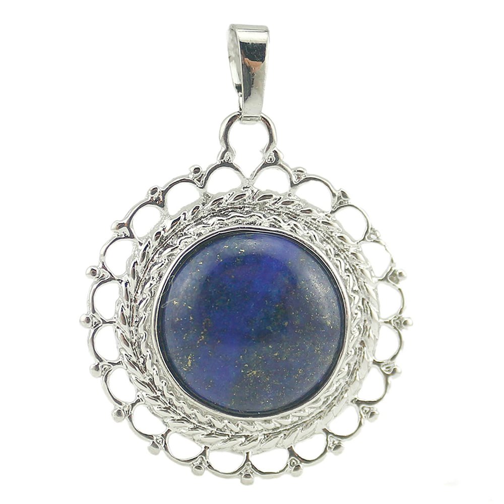 Fengshuibringluck Feng Shui Natural Crystal Jade Sun Flower Sweater Chain Necklace Pendant Decoration Jewelry (lapis lazuli)