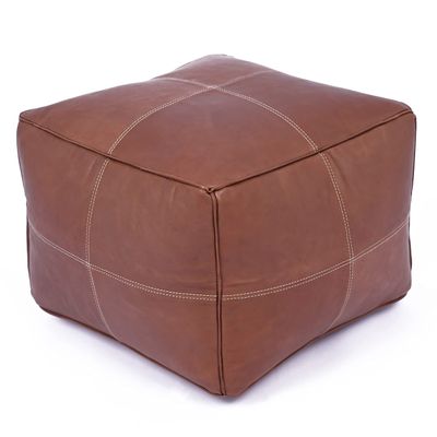 Marrakesh Gallery Square Leather Ottoman Cover  Moroccan Pouf Cover for Living Room & Bedroom, Handmade Leather Pouf Ottoman Slipcover, Coffee Table Footstool unstuffed