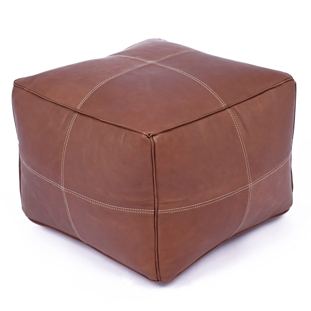 Marrakesh Gallery Square Leather Ottoman Cover  Moroccan Pouf Cover for Living Room & Bedroom, Handmade Leather Pouf Ottoman Slipcover, Coffee Table Footstool unstuffed