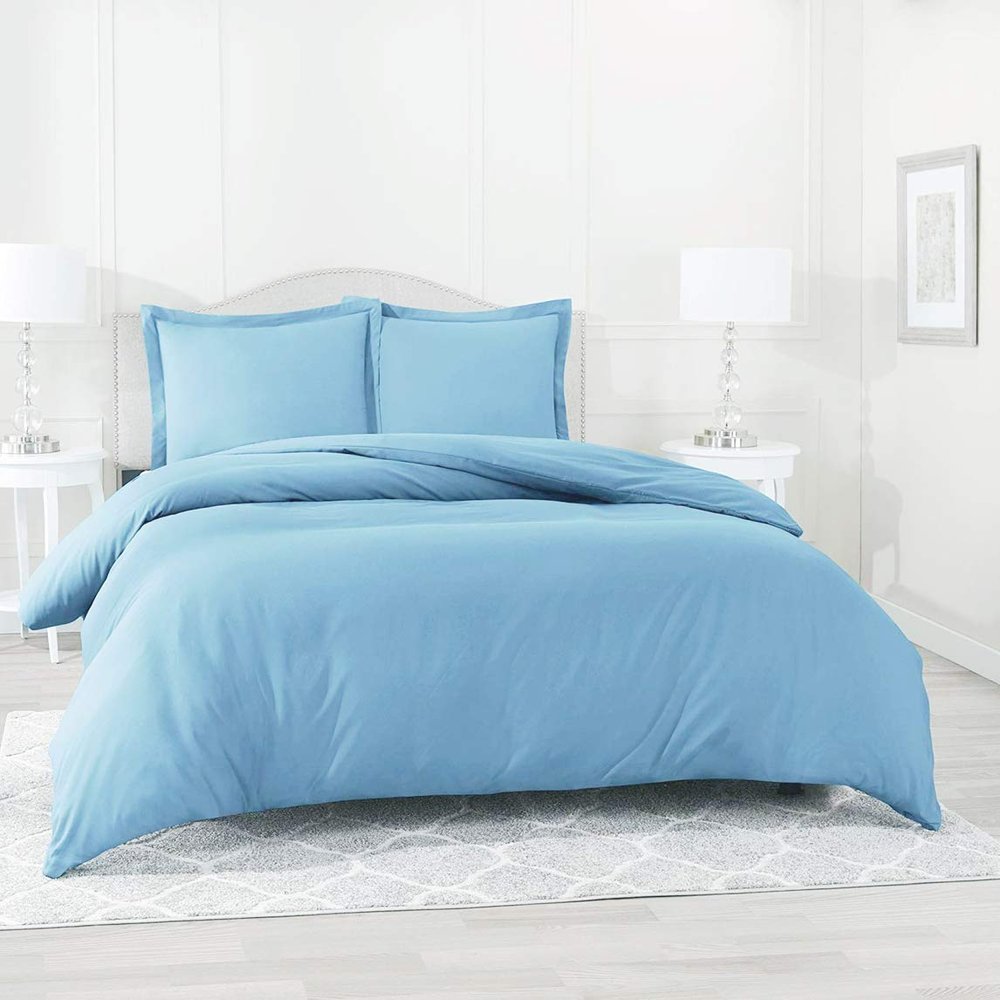 100% Supima Cotton Duvet Cover Set, 5 Pieces 500-TC Luxury Soft Bedding Set with Zipper Closure, Oversize King (98 x 118), Light Blue Solid