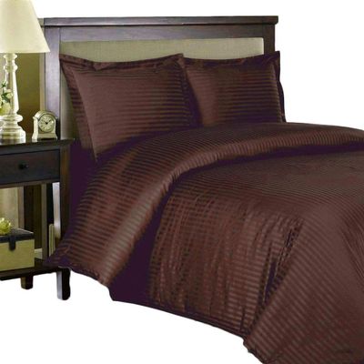 100% Supima Cotton Duvet Cover Set, 3 Pieces 500-TC Luxury Soft Bedding Set with Zipper Closure, Twin/Twin XL, Chocolate Stripe
