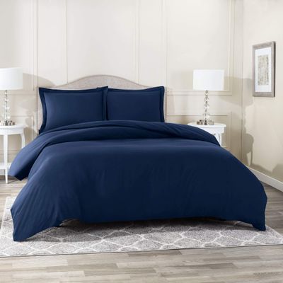 100% Supima Cotton Duvet Cover Set, 3 Pieces 500-TC Luxury Soft Bedding Set with Zipper Closure, Oversize King (98 x 118), Navy Blue Solid