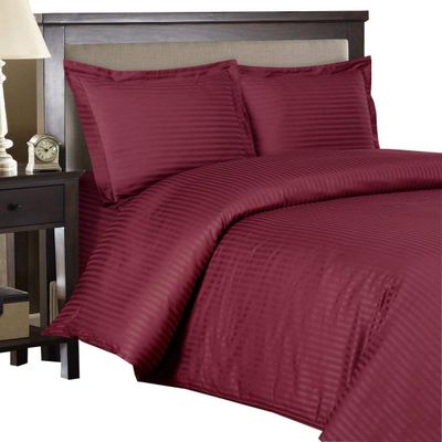 100% Supima Cotton Duvet Cover Set, 3 Pieces 500-TC Luxury Soft Bedding Set with Zipper Closure, Twin/Twin XL, Burgundy Stripe
