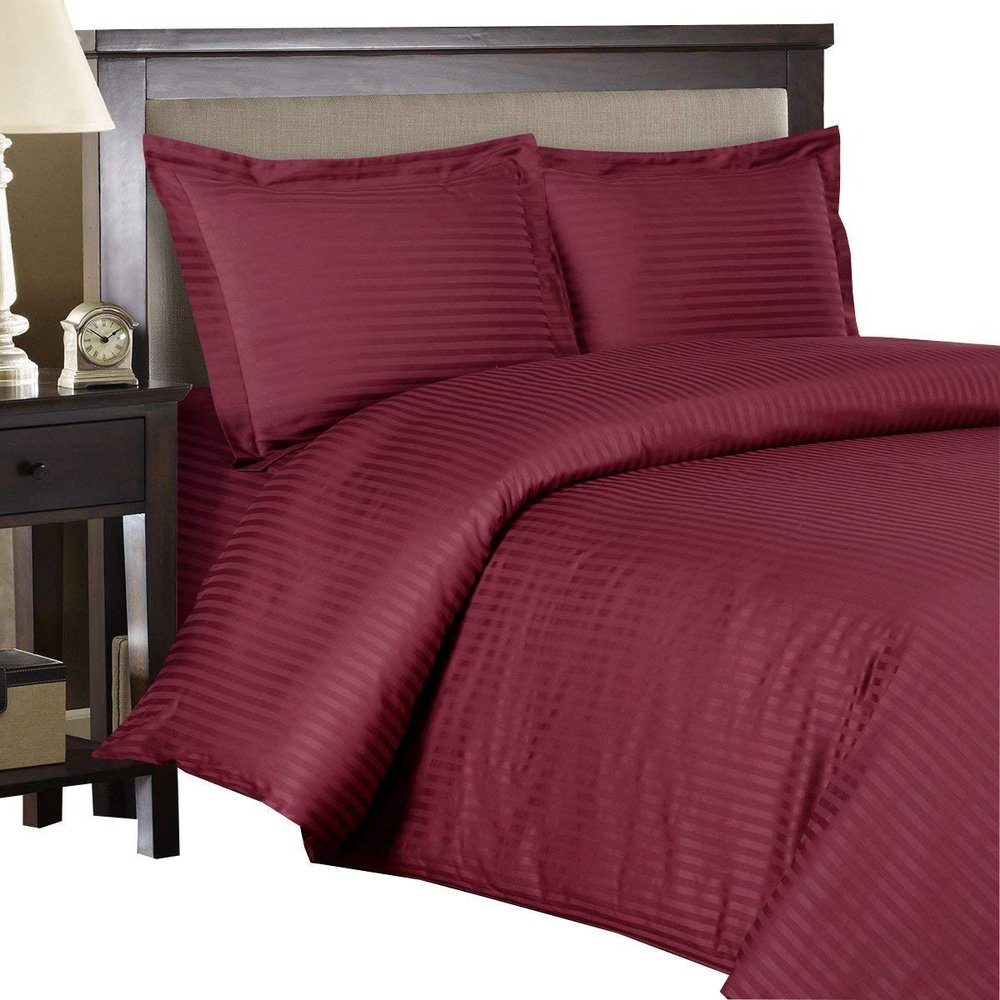 100% Supima Cotton Duvet Cover Set, 3 Pieces 500-TC Luxury Soft Bedding Set with Zipper Closure, Twin/Twin XL, Burgundy Stripe