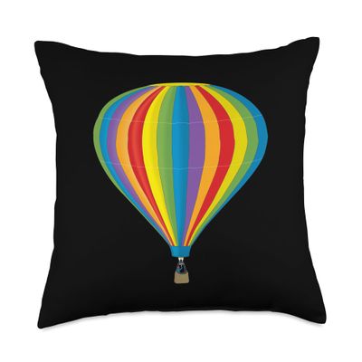 Rainbow Hot Air Balloon Colorful Travel Art Throw Pillow