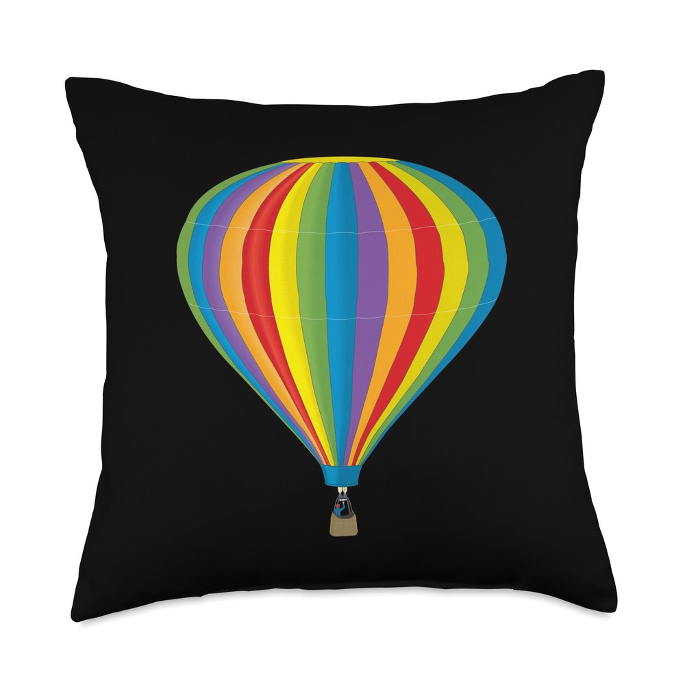 Rainbow Hot Air Balloon Colorful Travel Art Throw Pillow