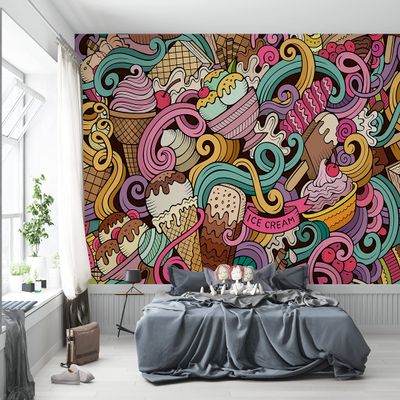 Niwo ART - Ice Cream Shop, Removable Wall Mural | Self-Adhesive Large Wallpaper (64"x96")
