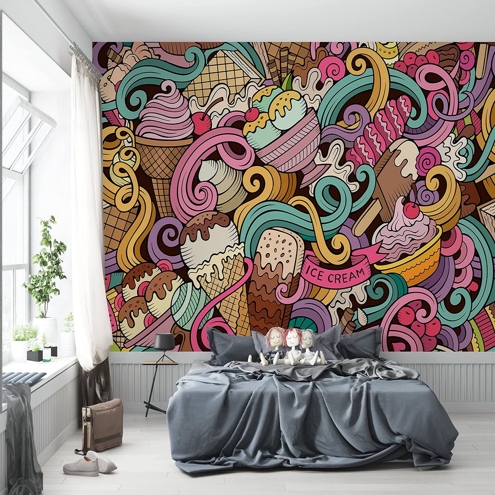 Niwo ART - Ice Cream Shop, Removable Wall Mural | Self-Adhesive Large Wallpaper (64"x96")
