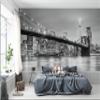 Niwo ART - Brooklyn Bridge and New York City Manhattan Downtown Skyline at Dusk with Skyscrapers, Removable Wall Mural | Self-Adhesive Large Wallpaper (64"x96") view 1