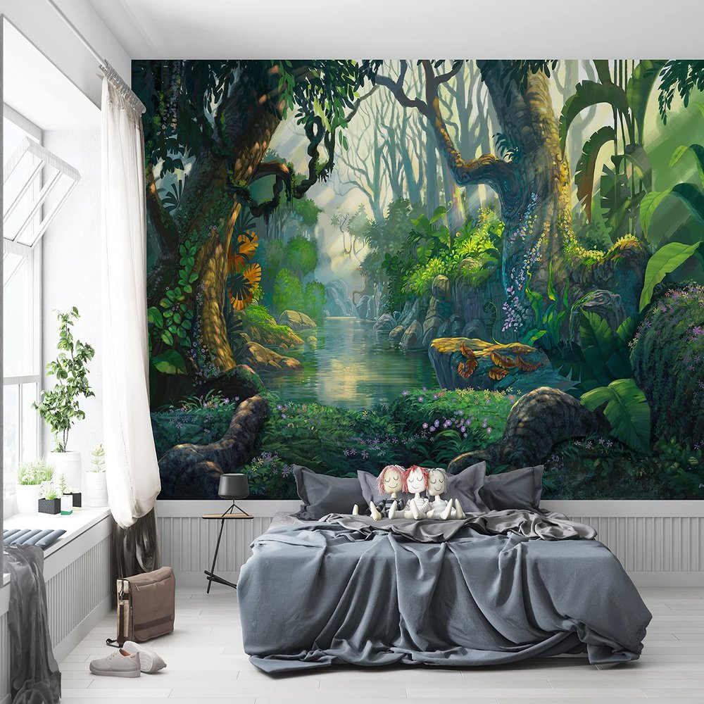Niwo ART - Fantasy Forest Background Illustration Painting, Removable Wall Mural | Self-Adhesive Large Wallpaper (96"x144")