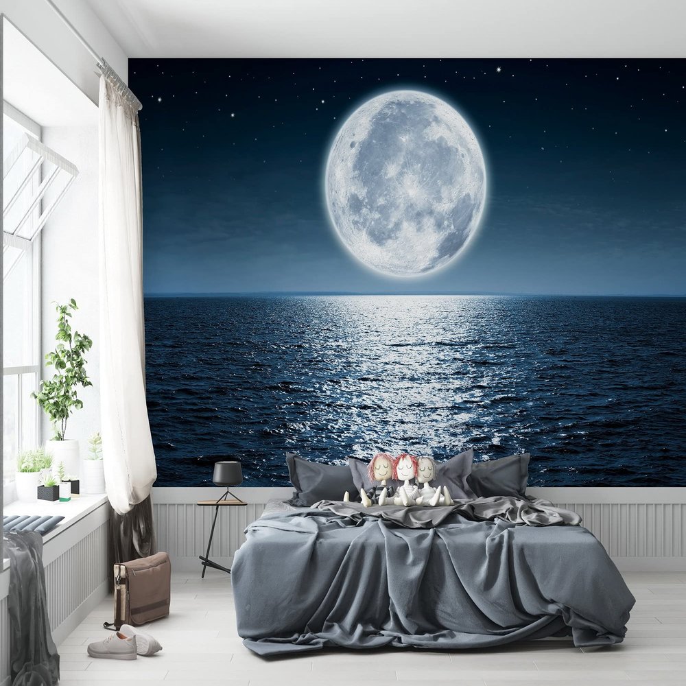 Niwo ART - Full Moon Rising Over the Ocean, Removable Wall Mural | Self-Adhesive Large Wallpaper (64"x96")
