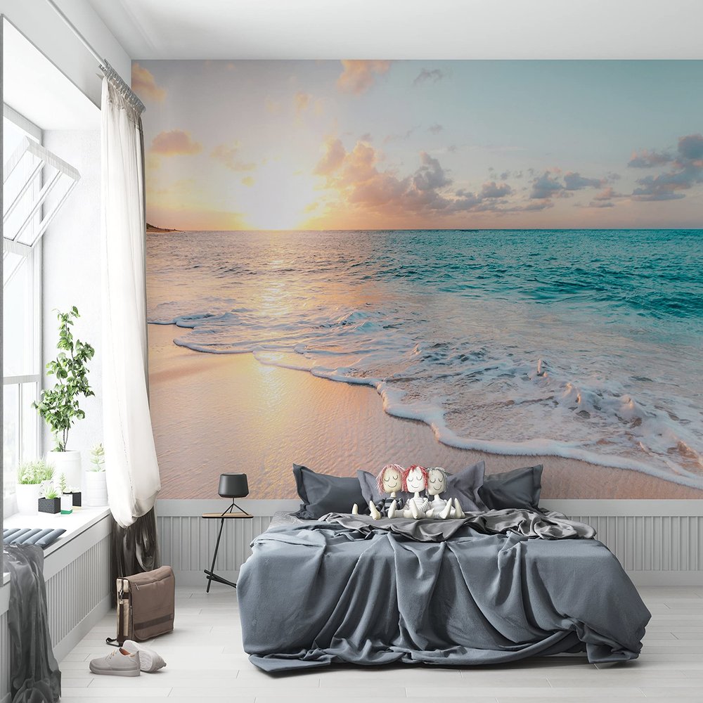 Niwo ART - Beach Sunset, Removable Wall Mural | Self-Adhesive Large Wallpaper (64"x96")