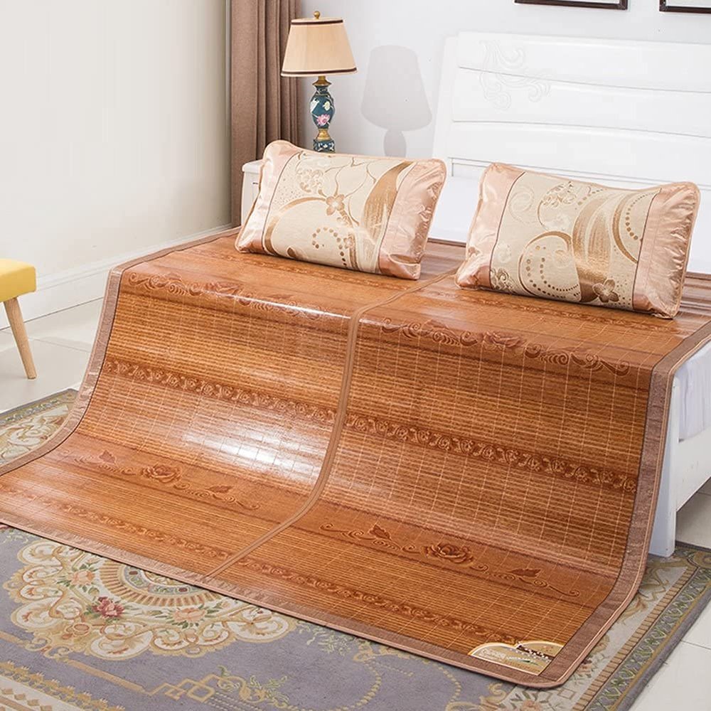 DANADESK Carbonized Bamboo Sleeping Mat, Bedding Straw Mat Summer Sleeping Mats Bed Mat Folding Double-Sided Use Home Bedroom Cooling (Color : A, Size : 1.82.0m)